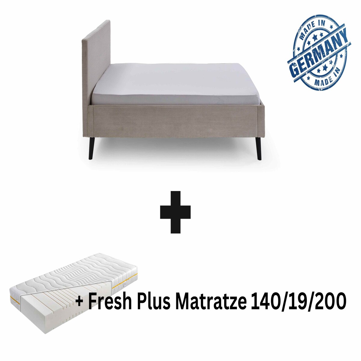 Aileenstore Polsterbett mit Matratze 140x200 Bettgestell Bett Doppelbett mit Kopfteil Beige Made in Germany