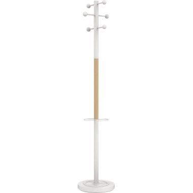 Portemanteau Access, 6 patères + parapluies, en acier et bois, coloris blanc/hêtre