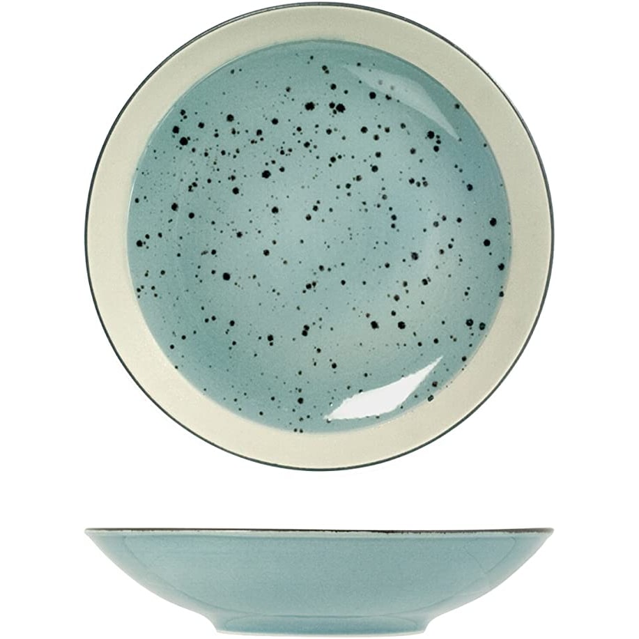 H&H Set 6 Piatti Fondi Mimosa Stoneware, Azzurro, Cm 22
