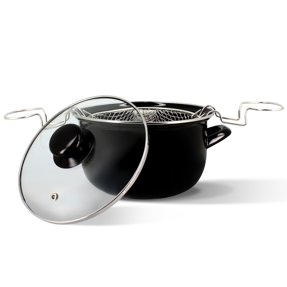 Menastyl - Friteuse 20cm email noire avec panier inox