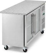 thumbnail of Romux® Kühltisch mit 2 Glastüren 136x70 cm mit Marmor-Arbeitsplatte und Luftkühlung | Theken Kühlschrank aus Edelstahl mit 282 L und 650 W