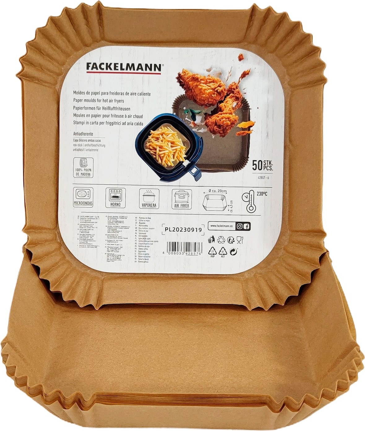 Fackelmann Bandeja de Papel para Freidora de Aire, Papel Air Fryer Redondo, Antiadherente y Resistente 230ºC, Accesorios Air Fryer, 16x4,5 cm, 50 uds