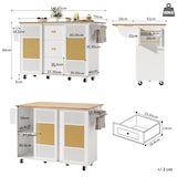 thumbnail of Kücheninsel Küchenwagen 147x70x90 cm mit Klapptisch, 3 Schubladen, Schiebetüren, verstellbaren Einlegeböden, Rollen, Rattanoptik Weiß