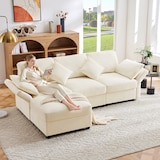 thumbnail of L-förmiges Schlafsofa 218x156x86 cm 3-Sitzer aus Chenille mit Fußhocker, verstellbaren Armlehnen, Stauraum Wohnzimmer Sofa Beige