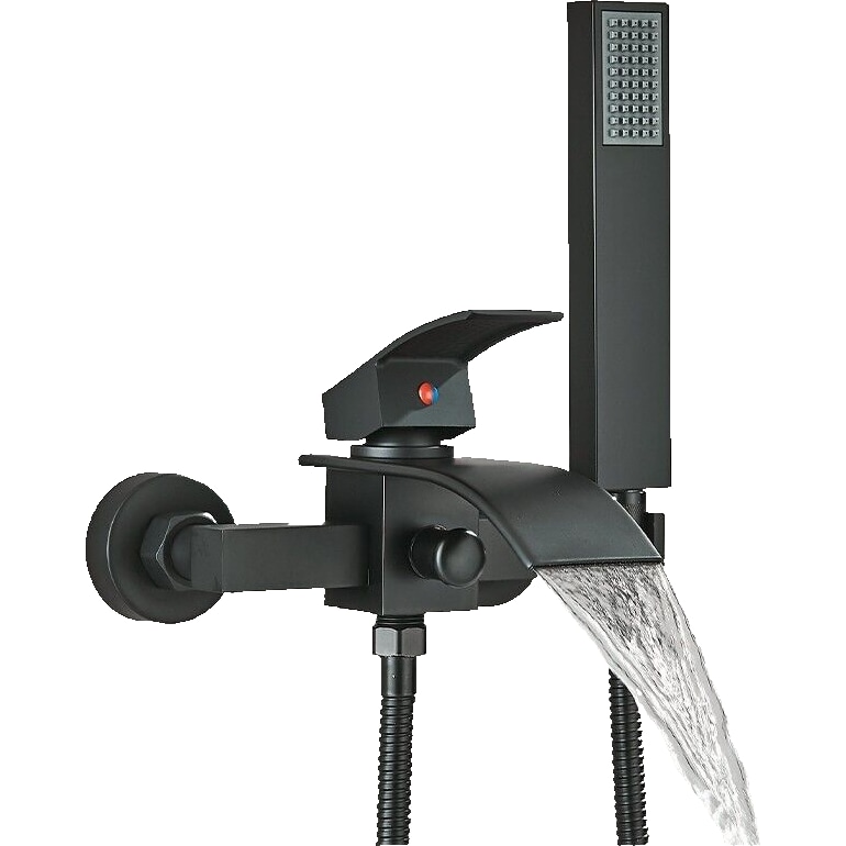 "ROSA" | Wasserfall Badewannenarmatur Schwarz Dusche |Edelstahl, Inklusive Handdusche und Halterung | Mischbatterie Badewanne Thermostat Komplett-Set