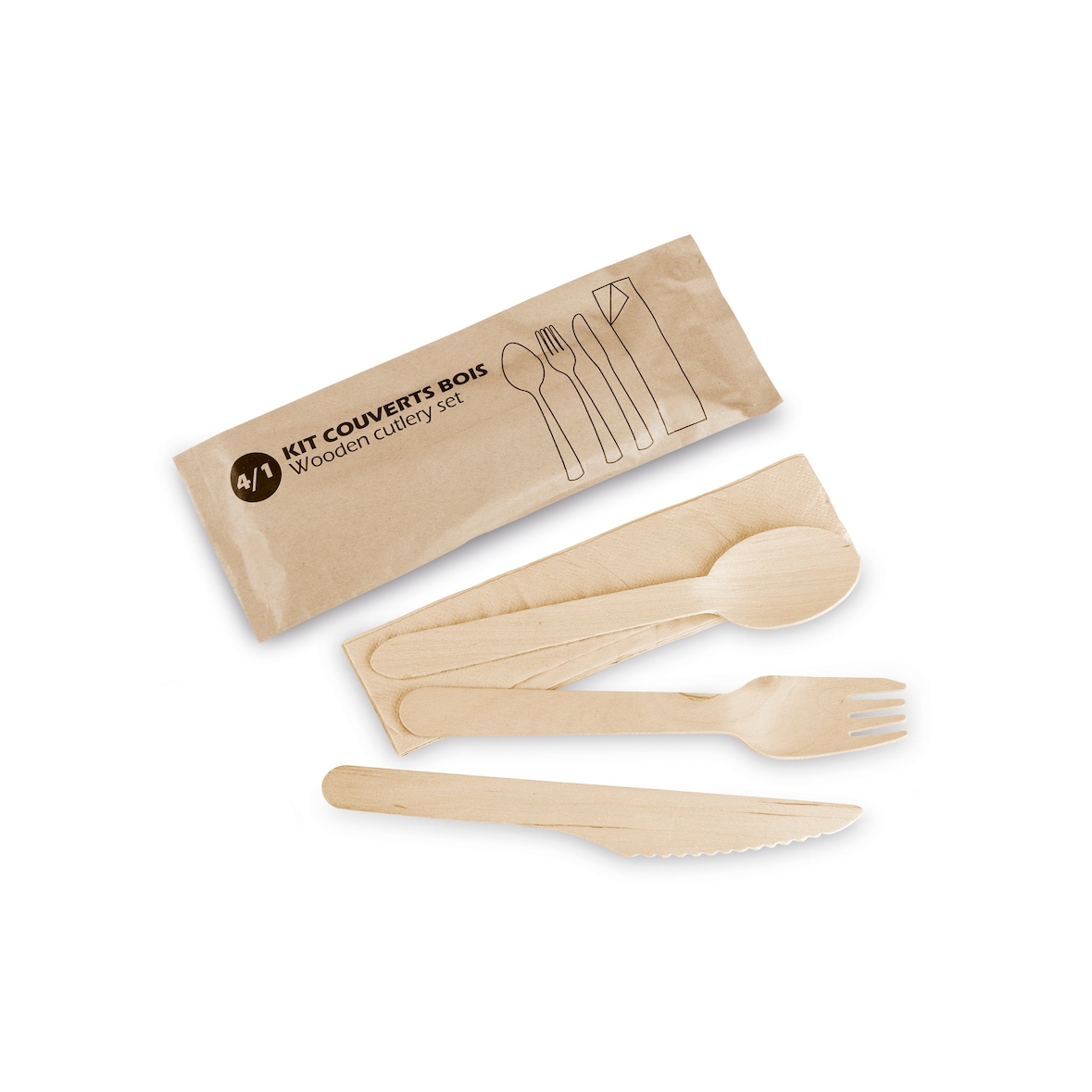 Kit posate in legno 4 in 1 da 16 cm (500 unità)