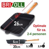 thumbnail of 26cm Gusseisen Grillpfanne Holzgriff Pressdeckel Bratpfanne Pfanne Feuerpfanne Pfannenwender Induktion