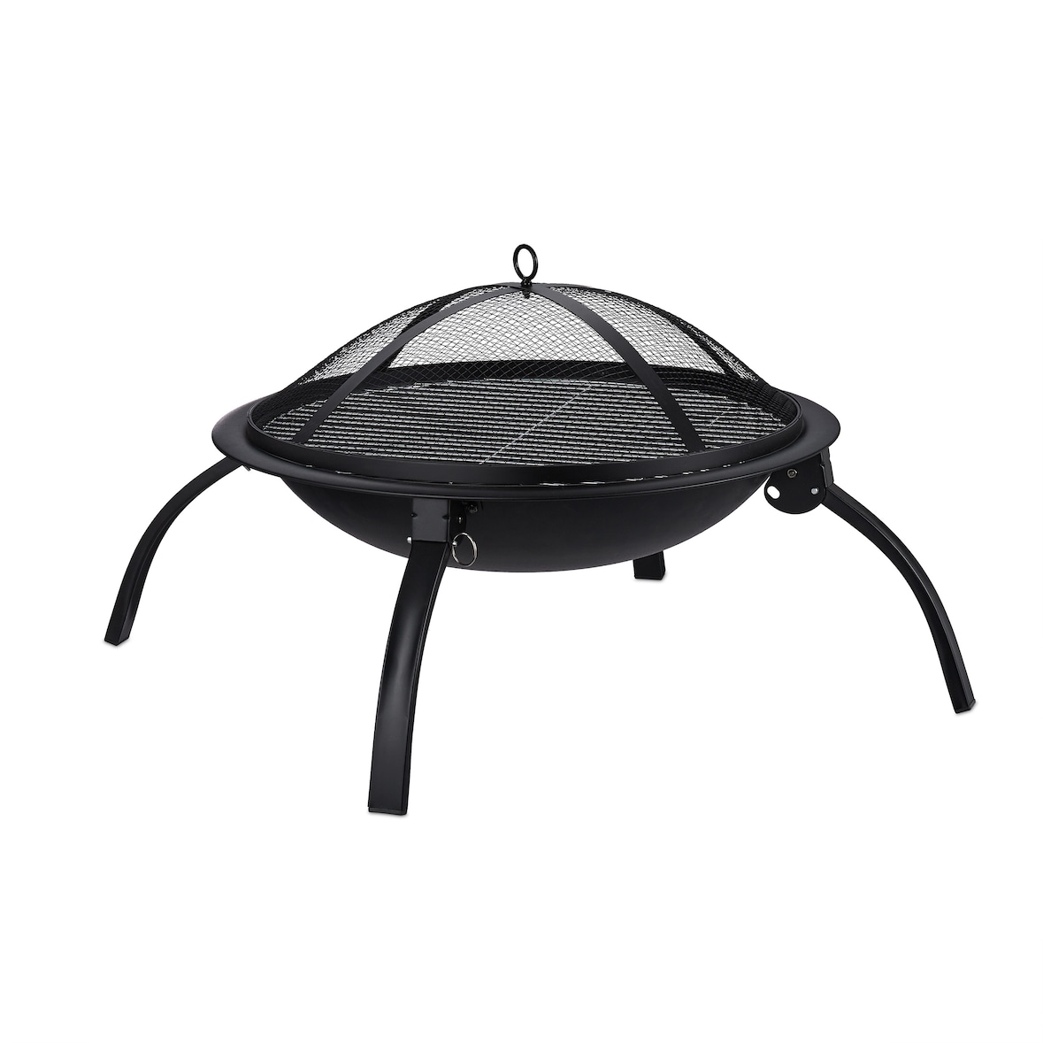 Relaxdays XL Feuerschale, Grill Rost, Schürhaken, Funkenschutz Deckel, Garten, Terrasse, Feuerstelle D 56,5 cm, schwarz
