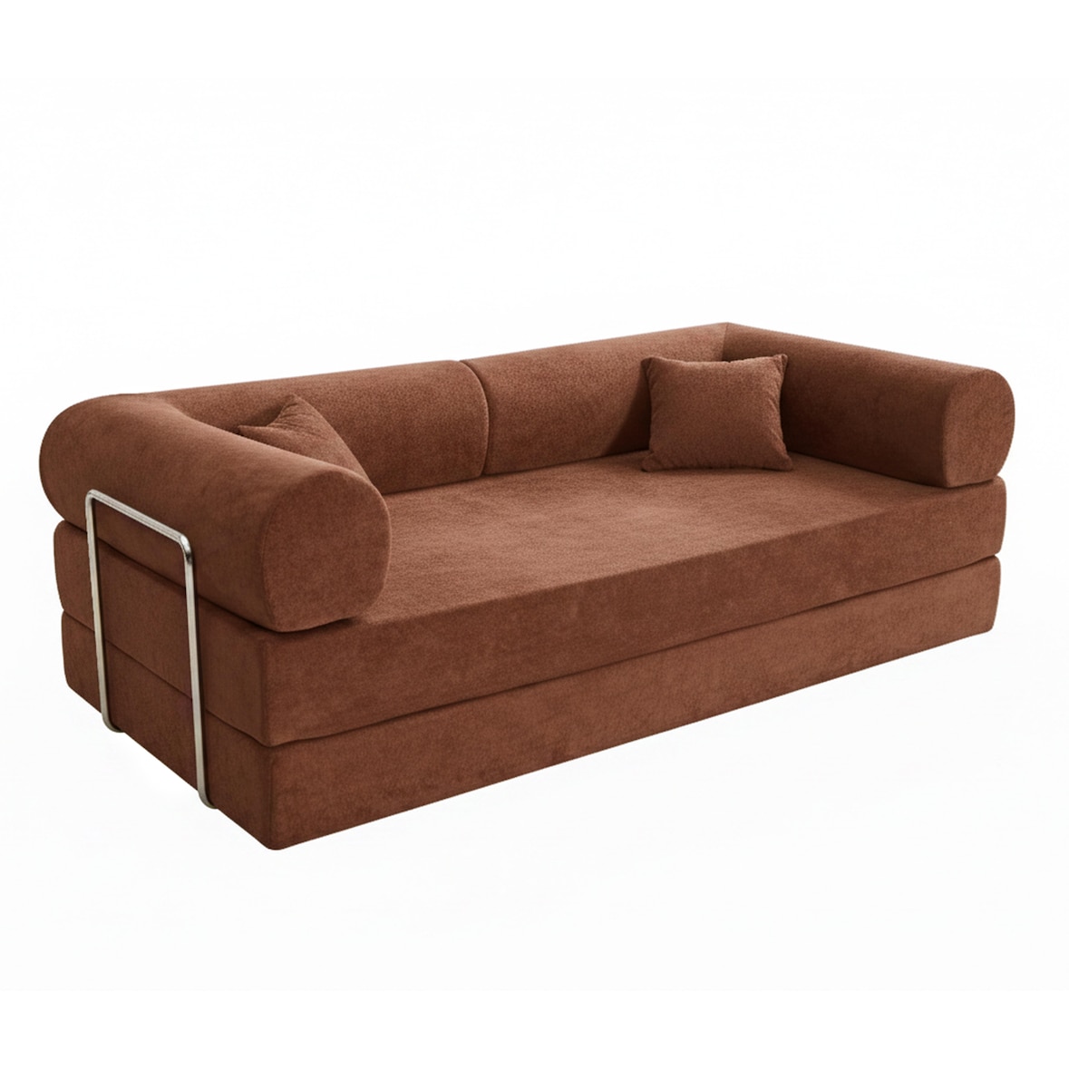 Oviala Canapé convertible 2 places en tissu avec coussins marron