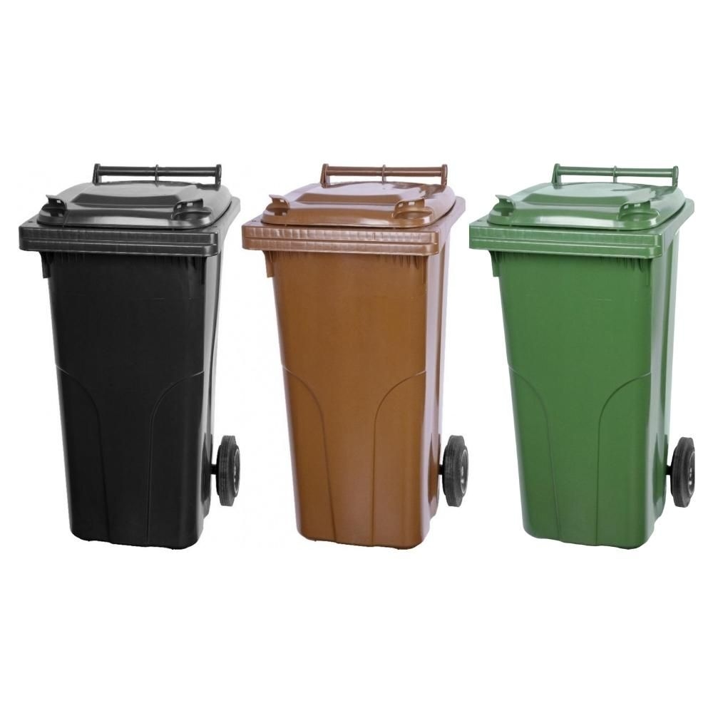 Mega Deal 3x PROREGAL 2-Rad-Mülltonne, 120 Liter Grau & Braun & Grün, Mülltonne, Müllgroßbehälter, Mülleimer, Abfalltonne, Müllbehälter