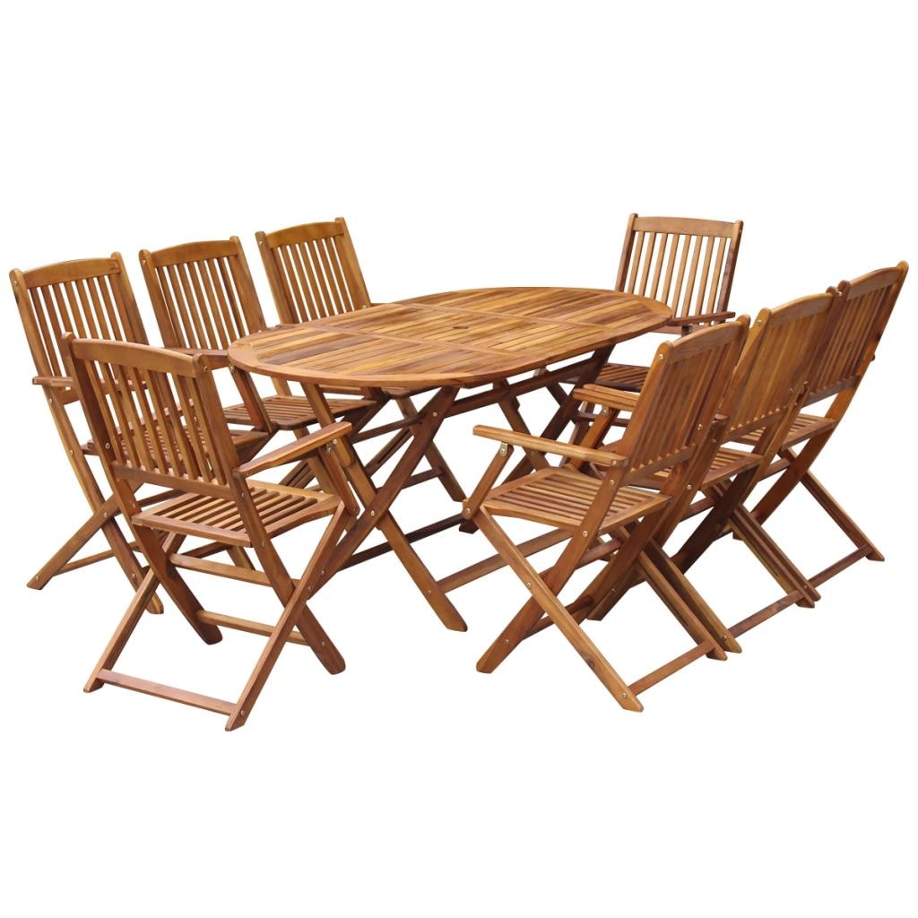 Ensemble à manger d extérieur pliable 9pcs Bois d acacia solide