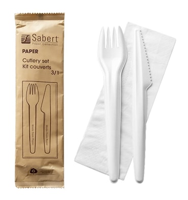 MONOUSO - Set Posate di Carta Forchetta, Coltello e Tovagliolo (300 Pezzi)