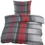 thumbnail of Biber Winter Bettwäsche 135 x 200 + 80x80 cm, 100% Baumwolle, rot grau, Karo/Streifen