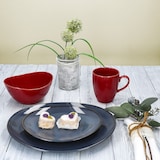 thumbnail of Natural 16tlg Kombiservice rot & blau Steingut 4 Personen Becher Schalen Teller