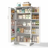 thumbnail of Küchenschrank Weiß 60x35x128 cm mit LED-Sensorleuchte, höhenverstellbaren Einlegeböden und Kippschutz, MDF wasserfest mit Türen und Ablagen