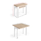 thumbnail of HERDASA, Mesa de cocina extensible tipo libro, en melamina con patas metálicas, 77x80x40cm, roble y blanco