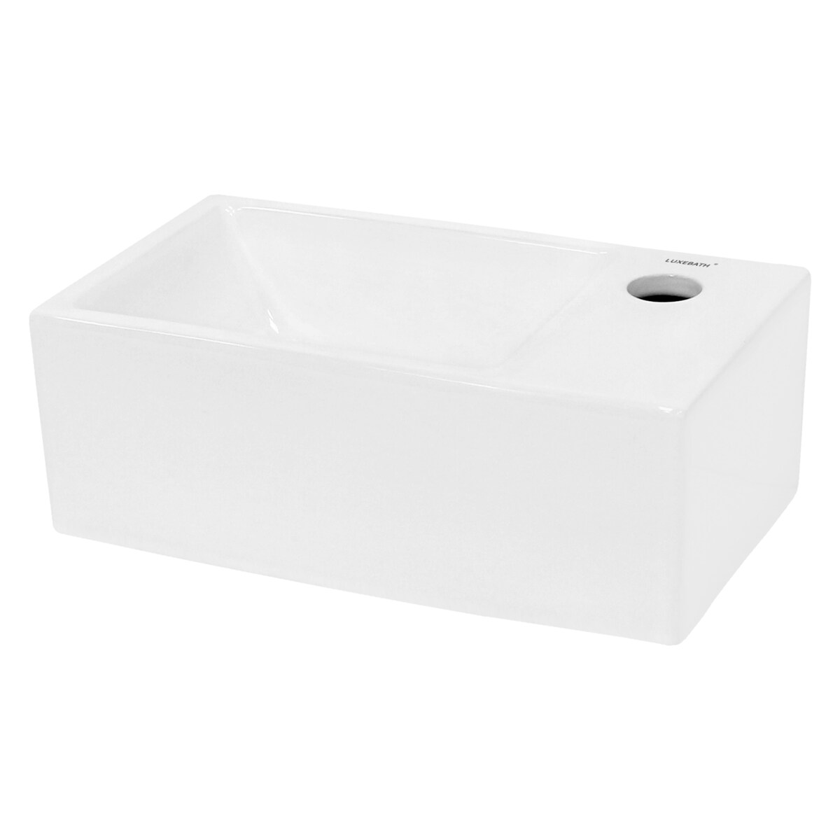 LuxeBath ECD Germany Mini-Waschbecken Keramik Weiß 350 × 205 × 125 mm, eckig, Hahnloch rechts – inkl. Ablaufgarnitur