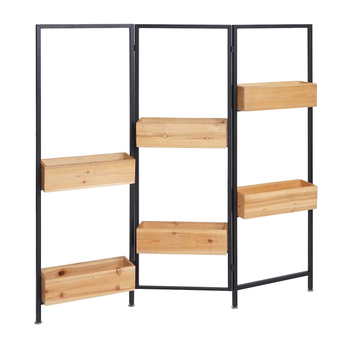 Raumteiler mit Pflanzkasten HWC-L32, Blumenkasten Raumtrenner, Holz-Stahl 116x118cm ~ Gestell schwarz, naturfarben