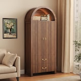 thumbnail of Merax hoge kast met LED-nis, 2 deuren, geribbelde structuur en 2 laden, walnoot, 76 x 38 x 180 cm