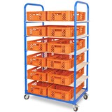 thumbnail of Etagenwagen mit 6 Ebenen, BxTxH 1050x500x1690 mm, 4 Lenkrollen, 2 Rollen mit Feststellbremse mit 12 Euroboxen BxTxH 600x400x150 mm