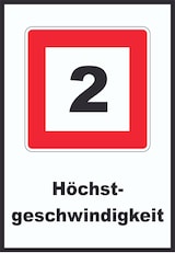 thumbnail of Höchstgeschwindigkeit 2 km/h nicht zu überschreiten Schild mit Symbol und Text A2 (420x594mm)