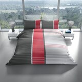 thumbnail of Bettwäsche 155x200 Grau Rot Gestreift Mikrofaser Set