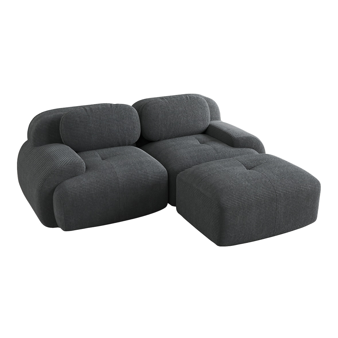 Merax Modulares Cord Sofa 2-Sitzer mit 1x Hocker, Cloud Sofa rahmenlos, bodennah mit tiefer Sitzfläche, weich & bequem, rutschfest, Grau