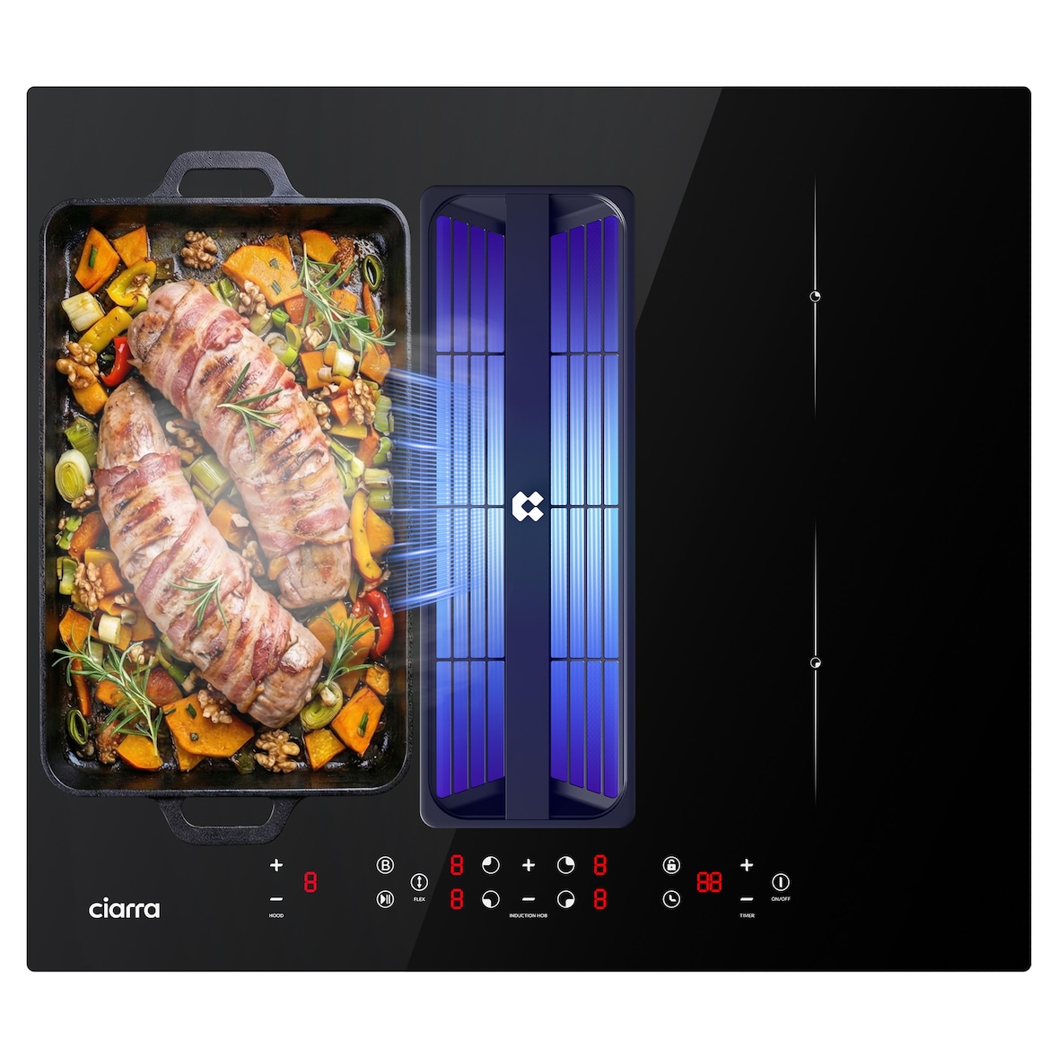 CIARRA Placa de cocción con extractor ONE 59 cm Boost Touch Control con 4 placas Flex Zone Función Stop & Go CBBEH594BBF