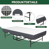 thumbnail of Klappbett 190x96 Twin Gästebett faltbar mit Komfort-Matratze, Metallrahmen, Rollen, platzsparend, mobil, hohe Belastbarkeit, Schwarz