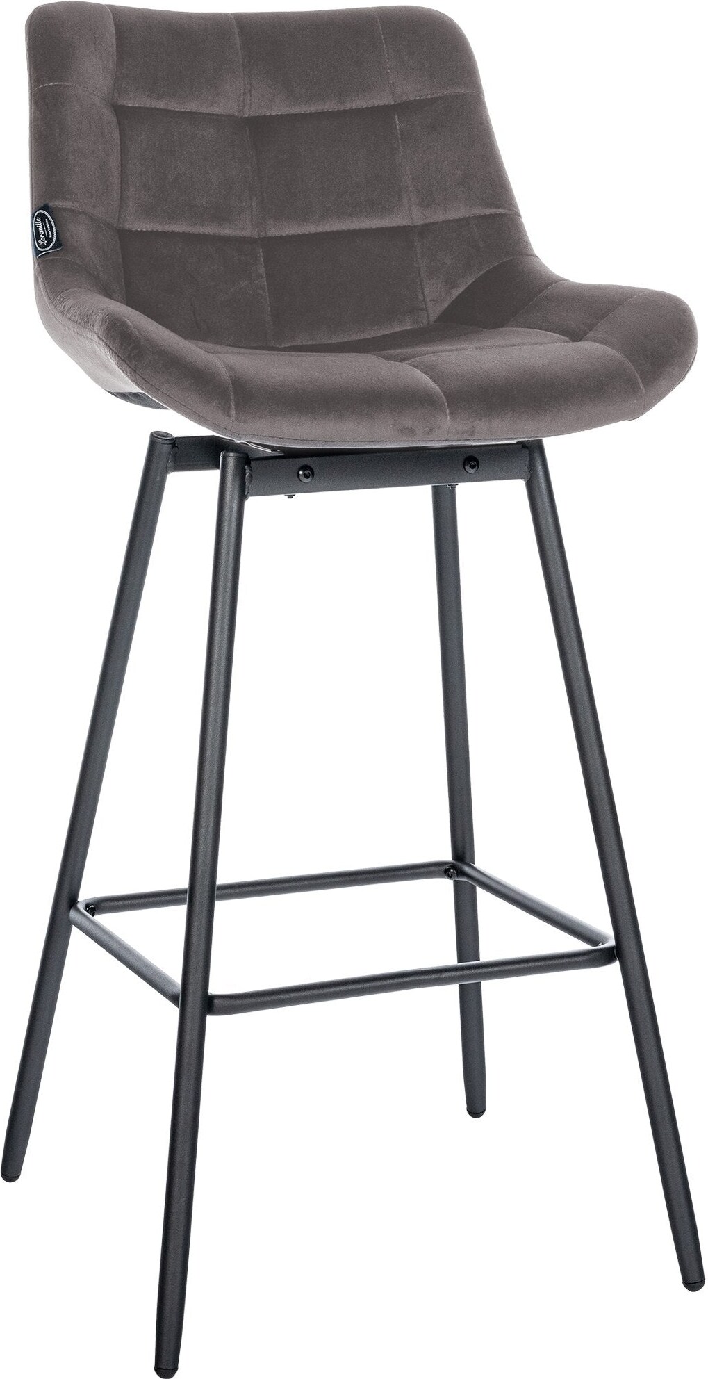 Décoshop26 - Drehbarer Barhocker x1 mit Fußstütze grauer Samtbezug vierbeiniges schwarzes Metallgestell 10_0005474