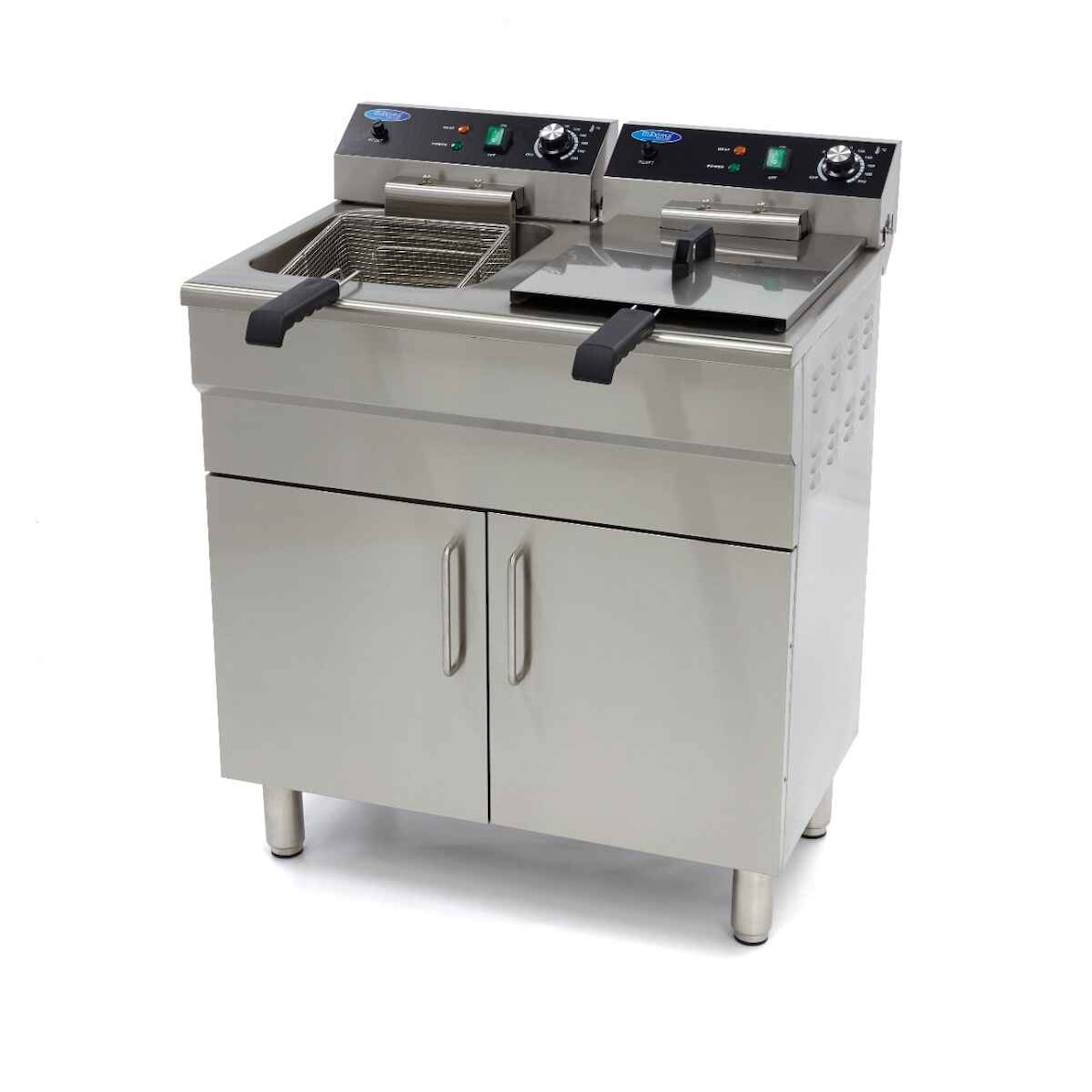 Freidora - 2 x 16 L - 2 cestas - con grifo de vaciado y soporte - 230 V