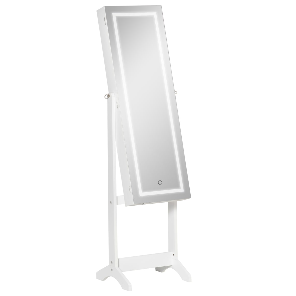 HOMCOM Espejo Joyero de Pie Armario de Joyería con Luces LED y Cerradura Magnética Organizador de Joyas con Estantes Ranuras 46x36,5x151,5 cm