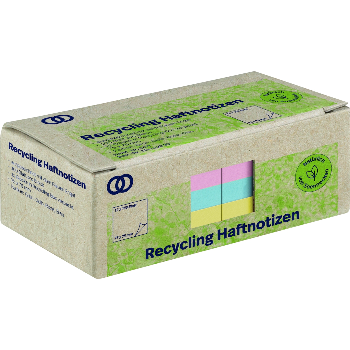 Soennecken Haftnotiz oeco 5877 RC 75x75mm 100 Blatt sortiert 12 Stück
