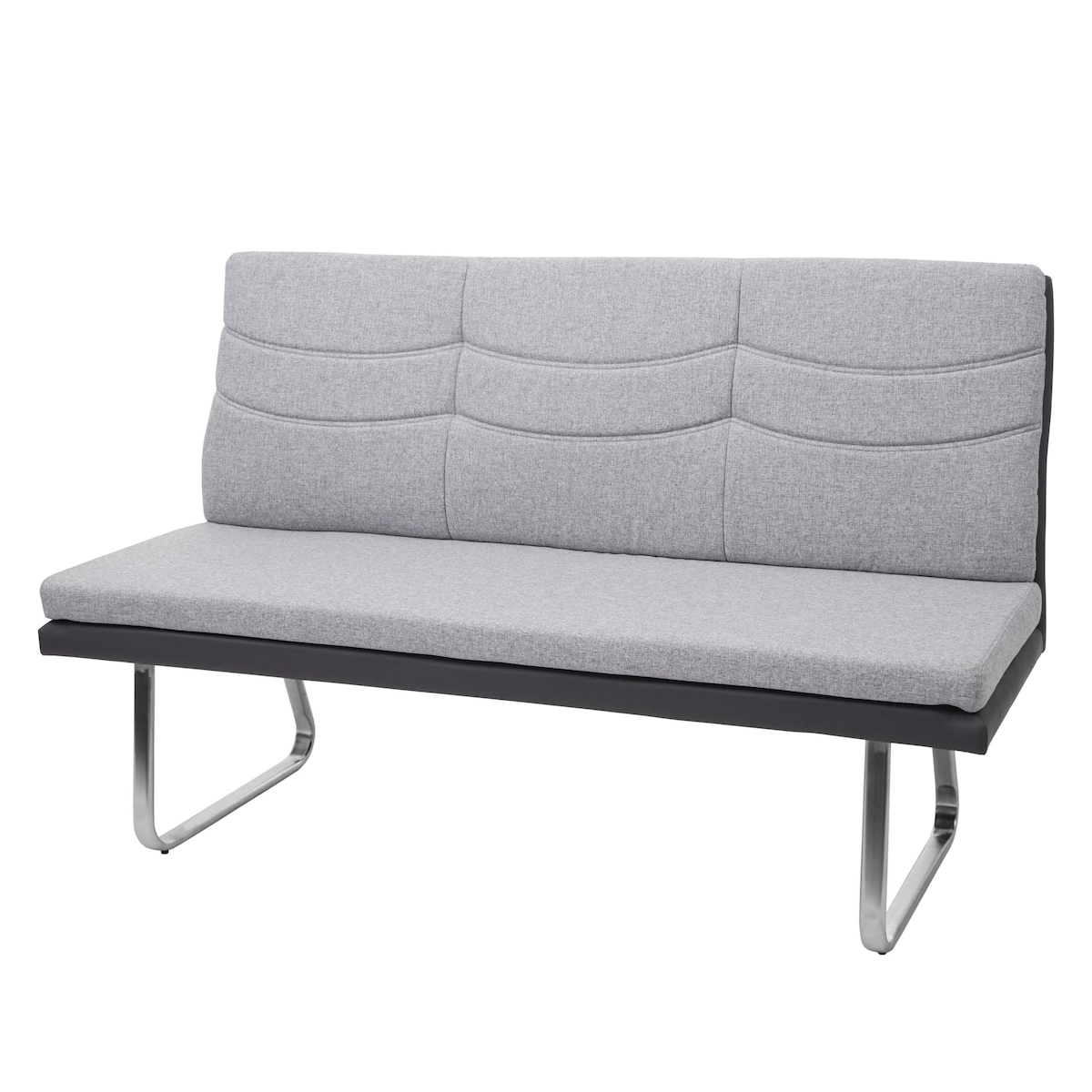 Mendler Sitzbank HWC-G54, Esszimmerbank Bank, Stoff/Kunstleder Edelstahl gebürstet ~ grau Bank 160cm