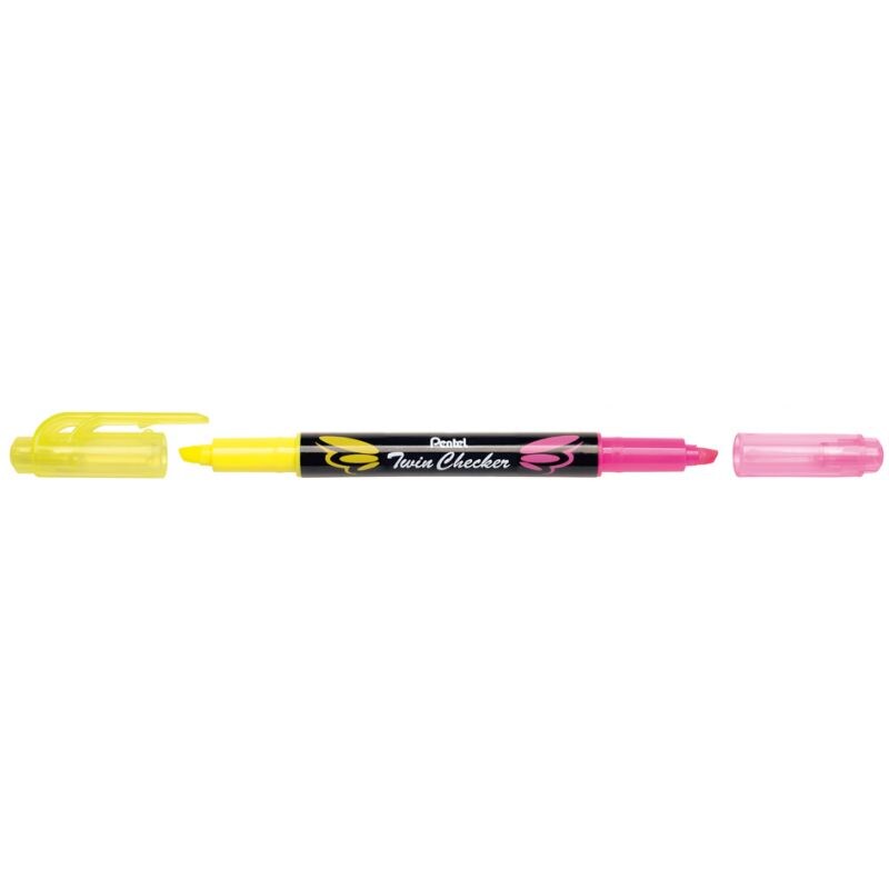 Pentel Textmarker 'TWIN CHECKER', 2 Spitzen, gelb/pink