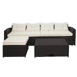 thumbnail of Poly-Rattan Garnitur HWC-J34, Balkon-/Garten-/Lounge-Set Sitzgruppe Sofa, Staufach ~ braun, Kissen creme-beige