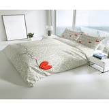 thumbnail of Bettwäsche 135x200 80x80 Partner Beige Weiß Rot Herz Design mit Reißverschluss 4tlg
