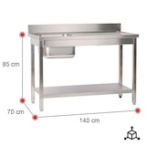 thumbnail of Romux® Évier en Acier Inoxydable avec 1 Cuve et Égouttoir à Droite 1400x700x850 mm Démontable | Évier Industriel | Plonge Inox Professionnelle
