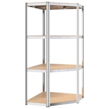 thumbnail of Estantería esquina 4 niveles madera contrachapada y acero plata