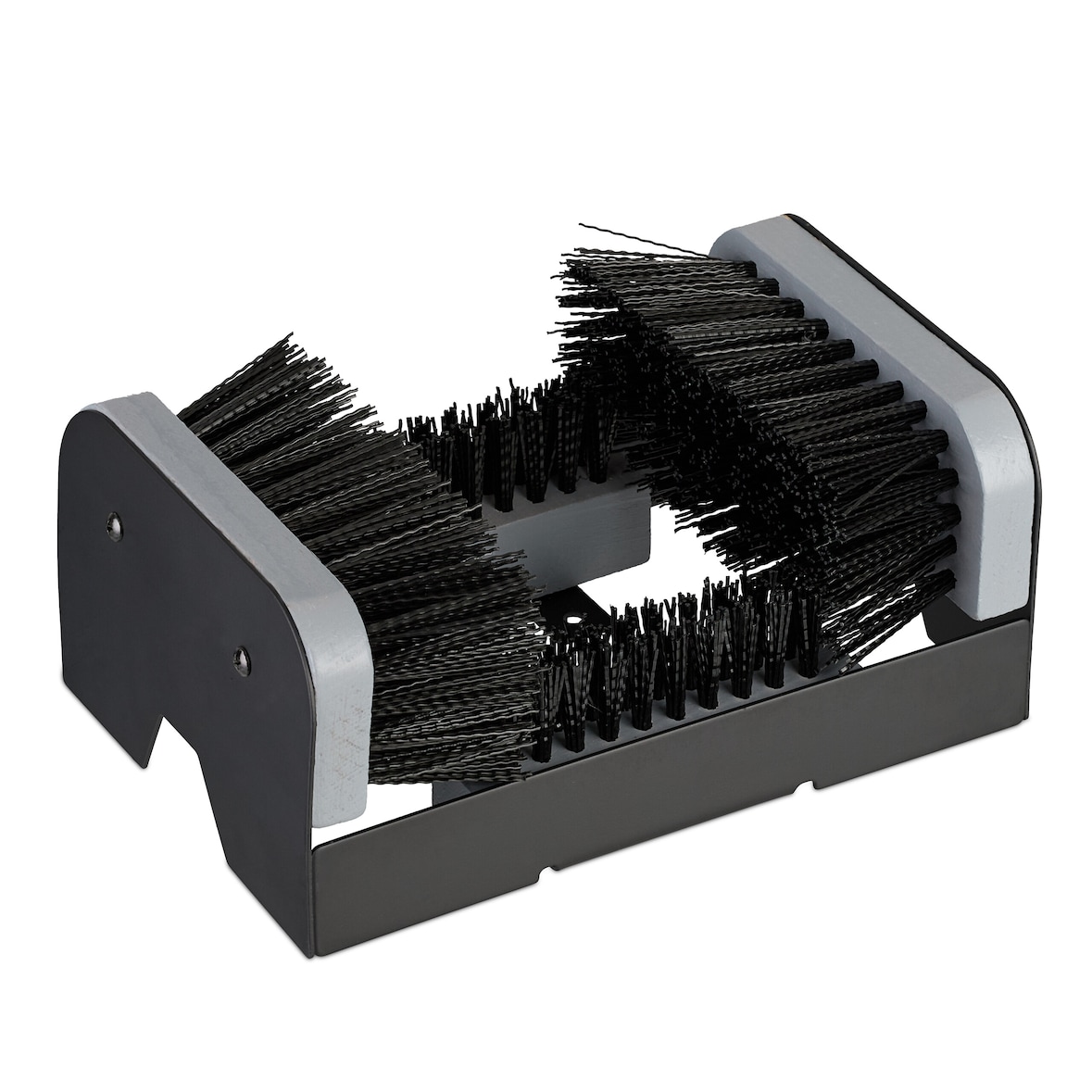 Relaxdays Schuhabstreifer mit Rundum-Bürsten, Fußabtreter Außenbereich, robuste Borsten, Bodenbefestigung, schwarz/grau