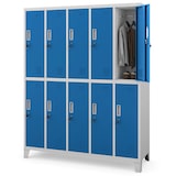 thumbnail of Umkleideschrank Spind BERLIN - 10 Abteile, Etikettenhalter Lüftungsschlitze | Umkleidespind Schließfachschrank Garderobenspind, 172x136x45cm Grau-Blau