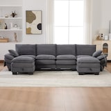 thumbnail of Merax 4-Sitzer-Sofa mit 2x Hocker, USB-C-Anschluss & Seitentaschen, Dicke Kissen, Corduroy, Dunkelgrau