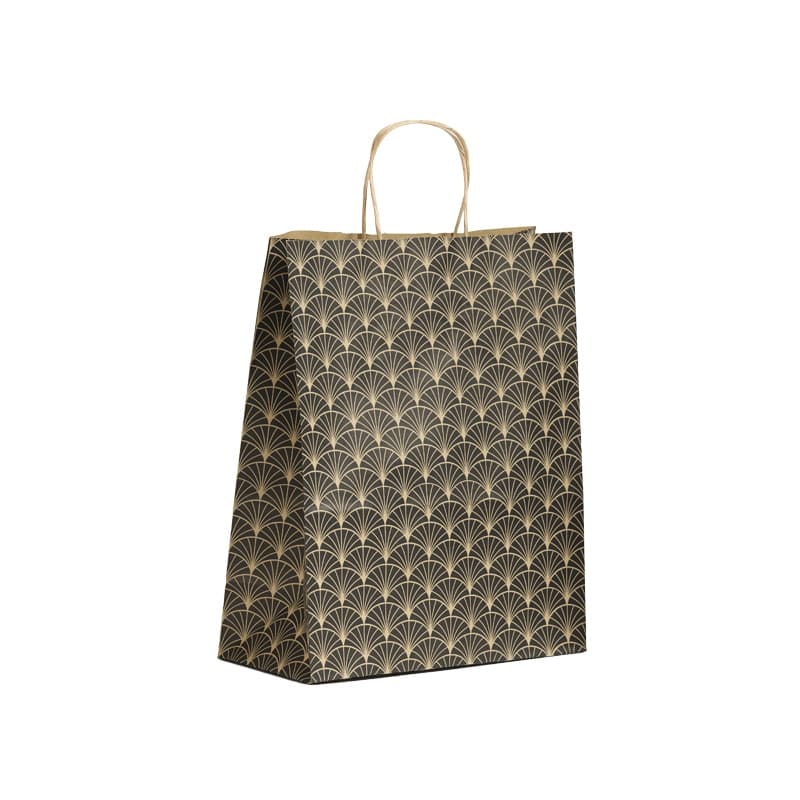 Boutique-Tüte Ginkgo aus braunem Kraftpapier mit verdrehten Griffen 26 + 12 x 32 x 250 - Gimex