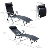 thumbnail of Tumbona plegable tumbona de jardín con respaldo ajustable en 7 niveles almohada y reposabrazos carga 165 kg para piscina terraza 137x63,5x100,5 cm