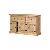 thumbnail of Möbilia Sideboard | 3 Schubladen, 3 Türen | Kiefer-Holz massiv | B 132 x T 44 x H 84 cm | honigfarbend, gewachst | 19020030 | Serie KOMMODE