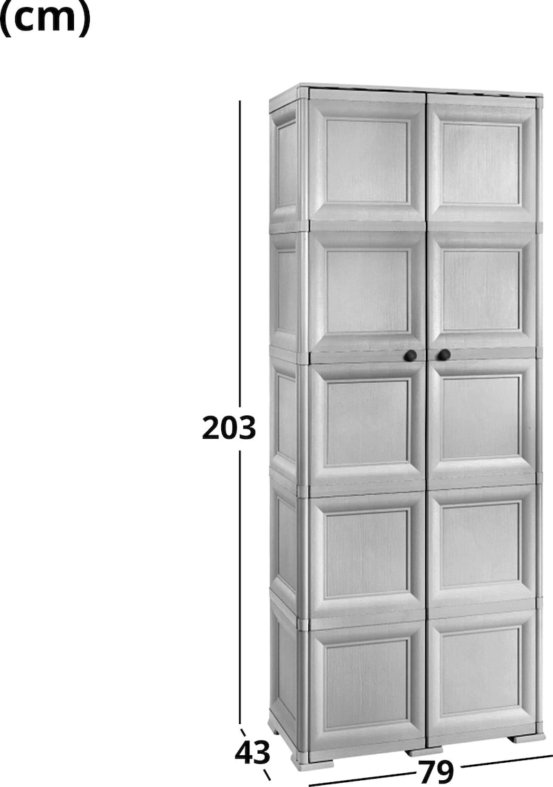 Tontarelli Armoire Multifonctions 2 Portes 3 Modules En Plastique Angora - Idéale Pour Rangement Pratique - 79 X 47 X 125 Cm Meuble Rangement Angora
