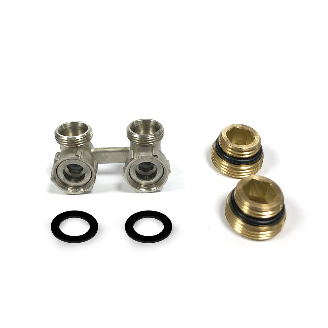 Hahnblock Durchgang Eck 3/4" AG x 1/2" Eurokonus Heizkörper Anschluss