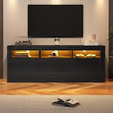 thumbnail of Hochglanz-TV-Schrank 160x35x60 cm mit LED-Beleuchtung, 3 offenen Fächern, 2 Türen, 2 Schubladen in Schwarz