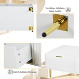 thumbnail of Couchtisch 100x50x40 cm Weiß MDF 2 Schubladen Metallbeine Moderner Wohnzimmer Tisch Aufbewahrung Ablagefunktion Gold Akzent