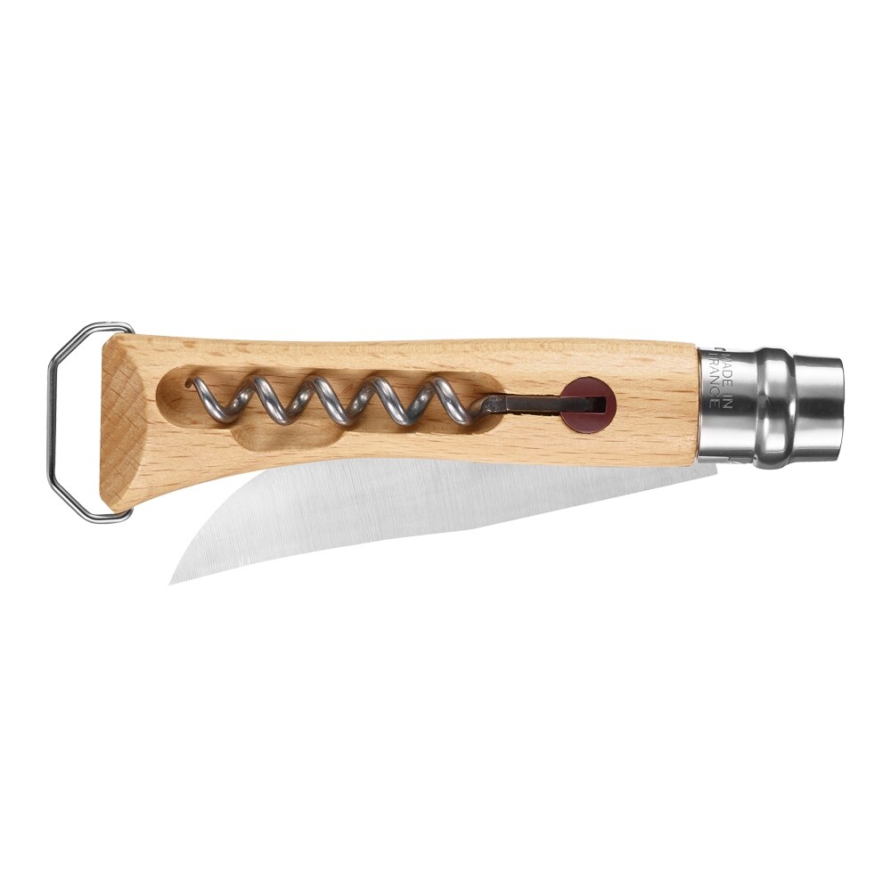 Couteau de poche N°10 en hêtre avec tire-bouchon et décapsuleur -  Crème / Ivoire Autre forme Bois Opinel 23.80x3.50 cm